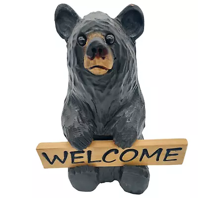 Chainsaw Carved Wooden Bear With Welcome & Wipe Yer Paws Sign Reversible • £154.36