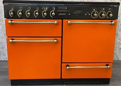 Rangemaster Leisure 110 Gas  Range Cooker In Orange  & Brass  & Hood • £1180