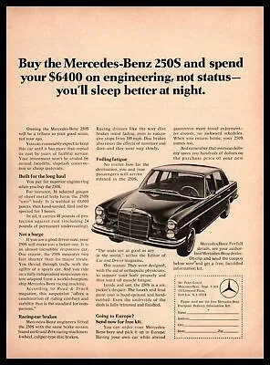 1968 Mercedes Benz 250S Sedan 6-Cylinder Engine Fort Lee New Jersey Print Ad • $9.95