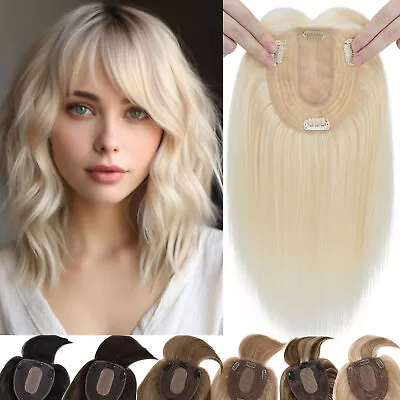 100% Remy Human Hair Topper Clip In Hairpiece Silk Base Toupee Top Wig Blonde UK • £74.87