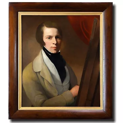 Young Artist At Work | Large C.1830 Portrait Oil Painting Antique Wooden Frame • £360