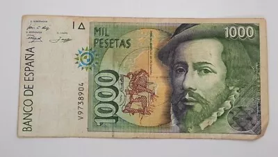 1992 / Banco De España Spain - 1000 Pesetas Banknote Serial No. V 9738904 • £4.69