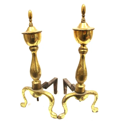 $80 • Buy Vintage Brass Andirons Small 15  Fireplace Accessories