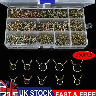 £6.79 • Buy 250Pcs Fuel Line Hose Oil Tubing Spring Clamp Pipe Air Tube Clamps & Case UK