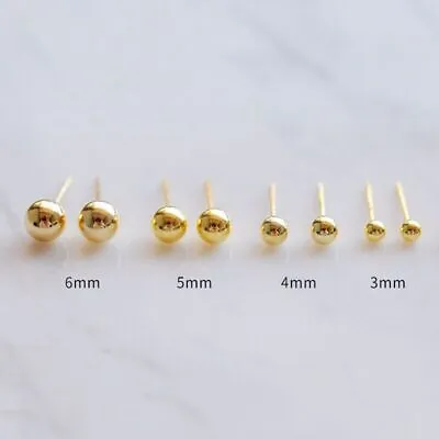 4 Sizes Woman 18K Gold Plated Stainless Steel Polished Beaded Ball Earring Stud • $1.50