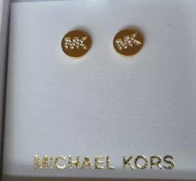 Mk Michael Kors Gold Tone Stud Earrings Monogram Logo New 1040 • $23.40