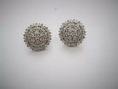 £99 • Buy Sterling Silver Large Diamond Cluster Earrings 15mm 6.35g