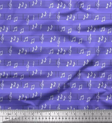 Soimoi Purple Velvet Fabric Notes Musical Instrument Printed Fabric-8bL • $9