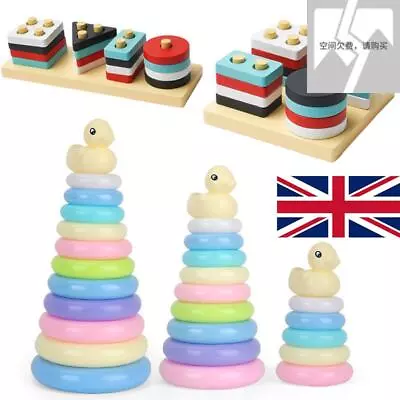 Baby Toys 6 12 Months Rainbow Stacking Rings Early Development Learning Baby Toy • £6.18