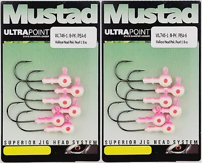 Jig Heads 1/8oz 2pks (PINK / PEARL) Mustad Panfish Jighead Black NP Hook WL746 • $4.97