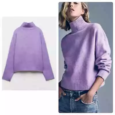 ZARA Womens Wool Blend Soft Knit Turtleneck Pullover Sweater Size XL Purple • $35.04