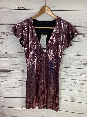 $30.50 • Buy Zara Sequin Dress S Pink Mini Bodycon BNWT