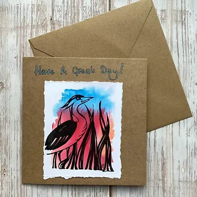 £2.95 • Buy Hand Painted Heron Card, Heron Greetings Card, Original Art Card