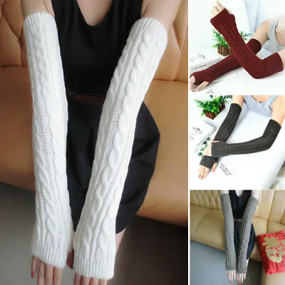 $5.63 • Buy Women Winter Long Wrist Hand Arm Warmers Fingerless Gloves Cable Knitted Mittens