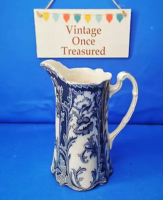 £9.93 • Buy Antique Victorian FLOWER JUG VASE * 6  Tall (15cm) * Flow Blue Florals * GC