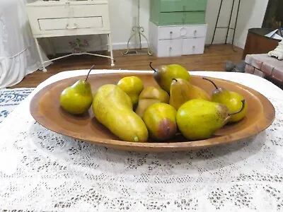 Antique Or Vintage Oval Treen Ware Wood Bowl With Realistic Faux Pears • $93.74