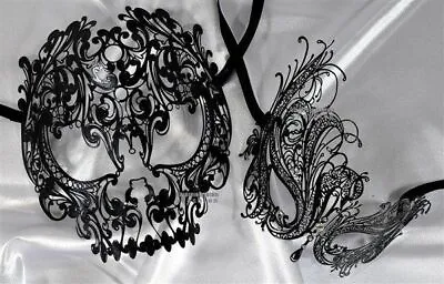 Lovers Men And Women Couple Masquerade Masks Black Color Mardi Gras Halloween • $31.61