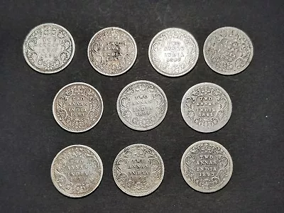 Ten (10) British India / Queen Victoria Silver 2 Annas Coins - 1874 - 1897 • $38.74