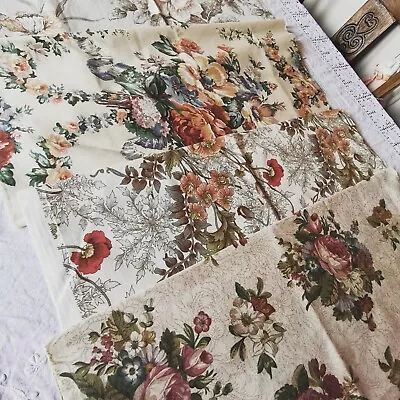 Vintage Remnant Curtain Reclaimed Fabric Mixed Cabbage Roses  Pk 1 • £20