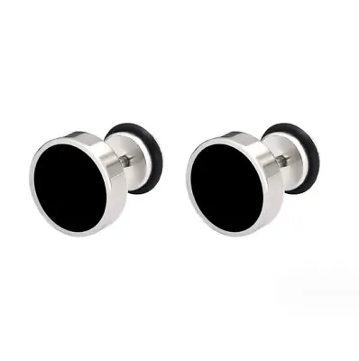 2Pcs Black Silver Men's Barbell Punk Crystal Stainless Steel Ear Studs Earrings • £3.49