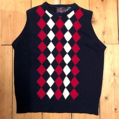 £25 • Buy Vintage Knitted Sweater Vest Argyle Diamond Pattern Gleneagles Wool