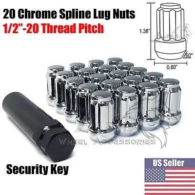 20 Chrome Spline Lug Nuts 1/2 -20  Closed End Fits Ford Explorer Mustang Bronco • $20.95