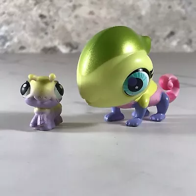 Littlest Pet Shop - Lps Mulitcolor Chameleon & Mini Purple Green Caterpillar • $14.99