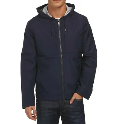 Marc New York By Andrew Marc 'City Rain Tech' Hooded Navy Jacket Coat Size XL • $39.99