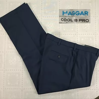 Haggar Cool 18 Pro Mens Golf Pants 38x32 Navy Blue Flat Front Classic Fit #i38 • $18