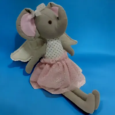 Mud Pie Elephant Ballerina Plush Angel Wings Stuffed Animal Pink Gold Tutu Girl • $16.98