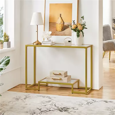 2-layer Modern Tempered Glass Console Table With Metal Frame For Hallway Gold • $99