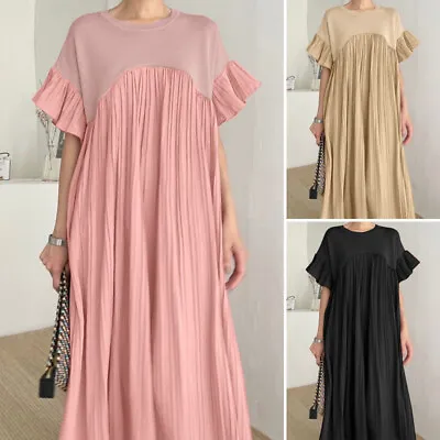 $41.65 • Buy ZANZEA Womens Falre Short Sleeve Loose Waist Pleated Summer Party Swing Dress AU