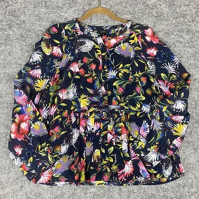J. Crew Shirt Women Small Black Floral Silk Pleated Popover • $24.97