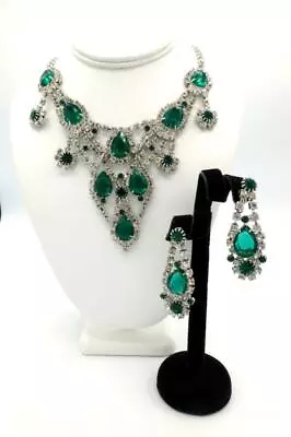 1950s UNSIGNED MITCHEL MAER 4 DIOR Runway Style Bib Necklace & Drop Earrings Set • $3495.95