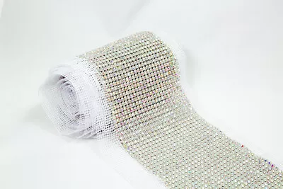 Perial Co Rhinestone Trim AB Silver Crystal Mesh Net 5  24-Row Sold By Yard • $50