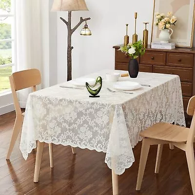 60 X 84 Inch Ivory Rectangle Lace Tablecloth. Classic Stylish Floral Pattern Is  • $39.31