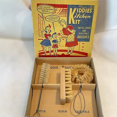 Vintage Oxco Kiddies Kitchen Kit Bottle Scrub & Vegetable Brushes New Old Stock • $38