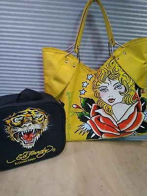 Vintage 90’s Ed Hardy Lot  Black Lunch Bag & 1971 Yellow Tote Bag Purse. • $29