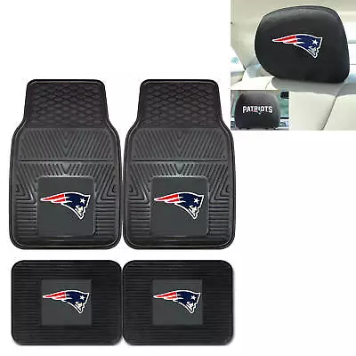 New England Patriots 4 Piece Heavy Duty Car Mats And 2 Head Rest Covers • $57.95