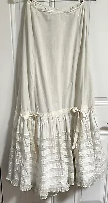 Antique Edwardian Flared White Lace Petticoat W/2 Ribbons 4 Layer Ruffle Bottom • $125