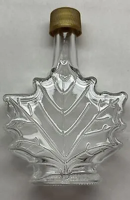 Maple Leaf Shape Clear Glass Syrup Bottle W/Top Cap Lid Front Embossed Jar Empty • $11.70