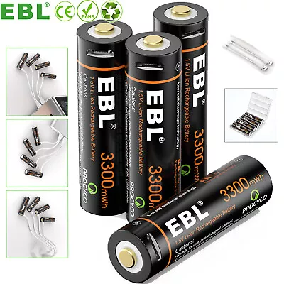 EBL 1.5V AA Lithium Lot Rechargeable Batteries 3300mWh With Micro USB Cable • $19.99