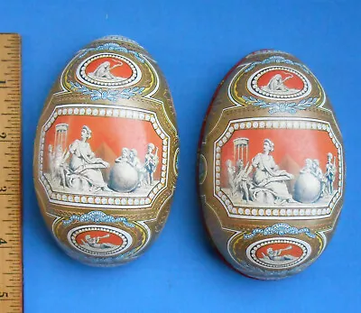 One 4 1/2  Long Tin Metal Litho Easter Egg Candy Container Vintage • $12