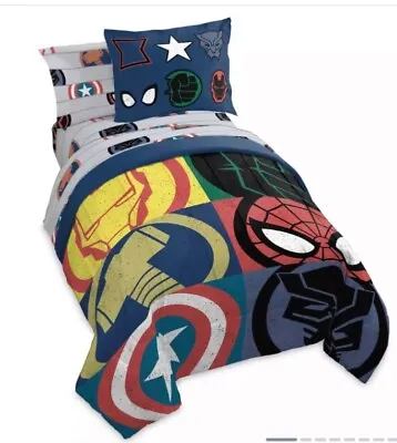 Marvel Symbols  5 Piece Twin Bed Set - Includes Comforter & Sheet Set • $45