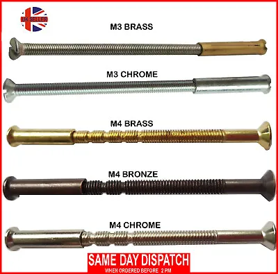 M3 & M4 Screw Connecting Bolts With Sleeves For Door Handles Roses And Escutche • £3.99