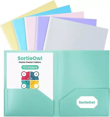 2 Pocket Folders (12 Pack) Heavy-Duty Plastic With Assorted 6 Colors  • $26.05