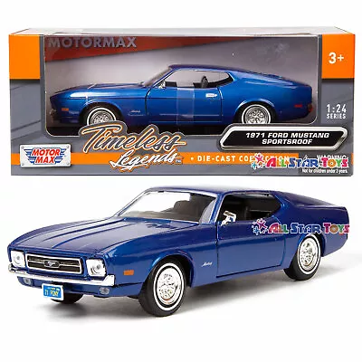 1971 Ford Mustang Sportsroof Blue 1:24 Diecast Model Car - Motormax 73327 • $16.29