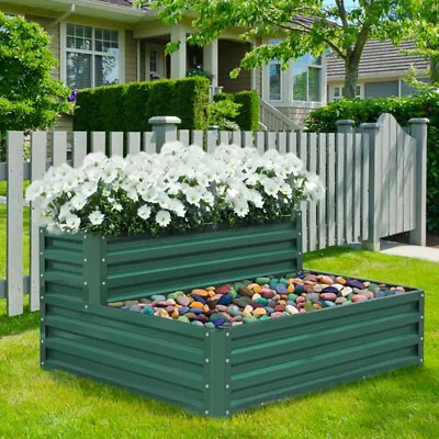 Garden Metal Raised Vegetable Planter Outdoor Flower Trough Herb Grow Bed Box • £42.95