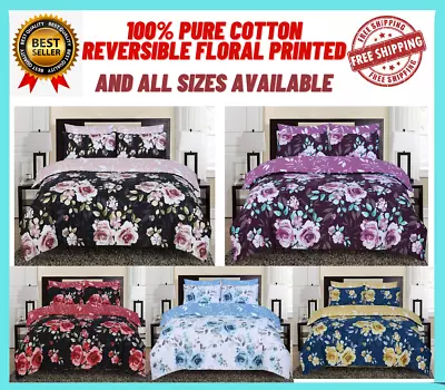 100% Pure Cotton Reversible Floral Printed Duvet Quilt Cover Set Divine Textile • £18.95