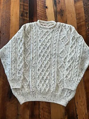 Vintage 60s Heavy Wool Hand Knit Fisherman Mock Crewneck Pullover Sweater XXL • $150